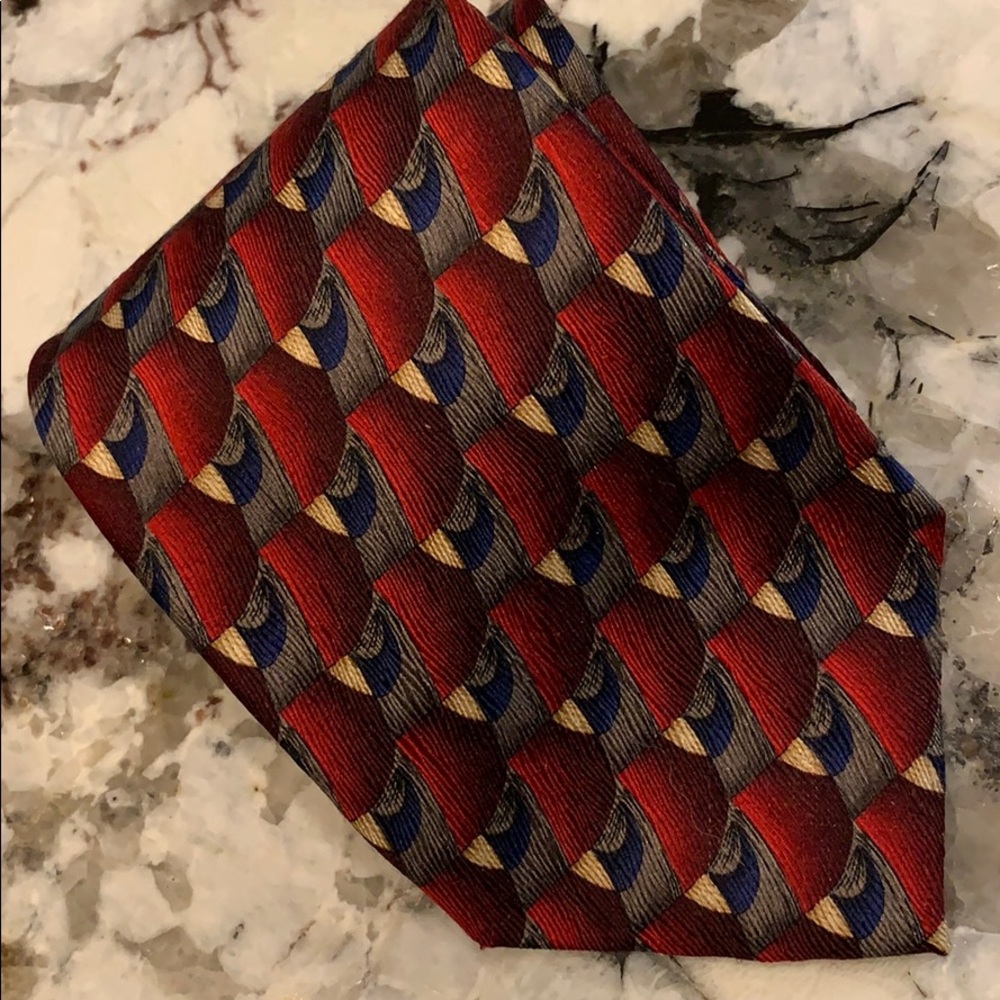 J.Z Richards tie red blue gray tan silk - Picture 15 of 16